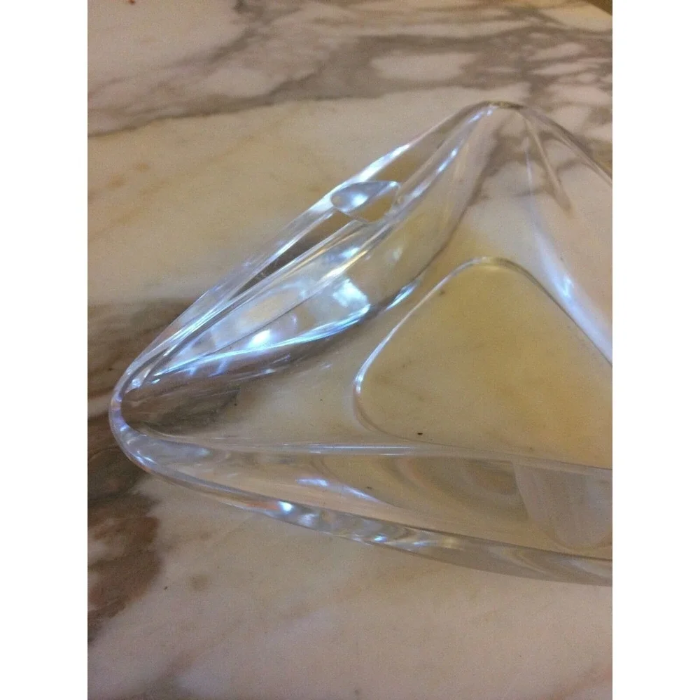 Val St Lambert Ash Tray Signed Triangular Clear Heavy Vintage Cigar Cigarette
